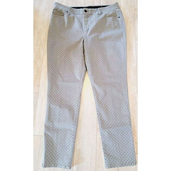 Chico's 3 Jeans Gray Black Polka Dot Taper Leg Zip Button XL Stretch 5 Pocket - Picture 2 of 7